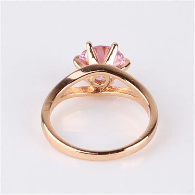 Fashion Brand Wedding Ring 18k Gold Plated Finger Ring Simple Big Pink Crystal Cubic Zirconia Band Jewelry for Women