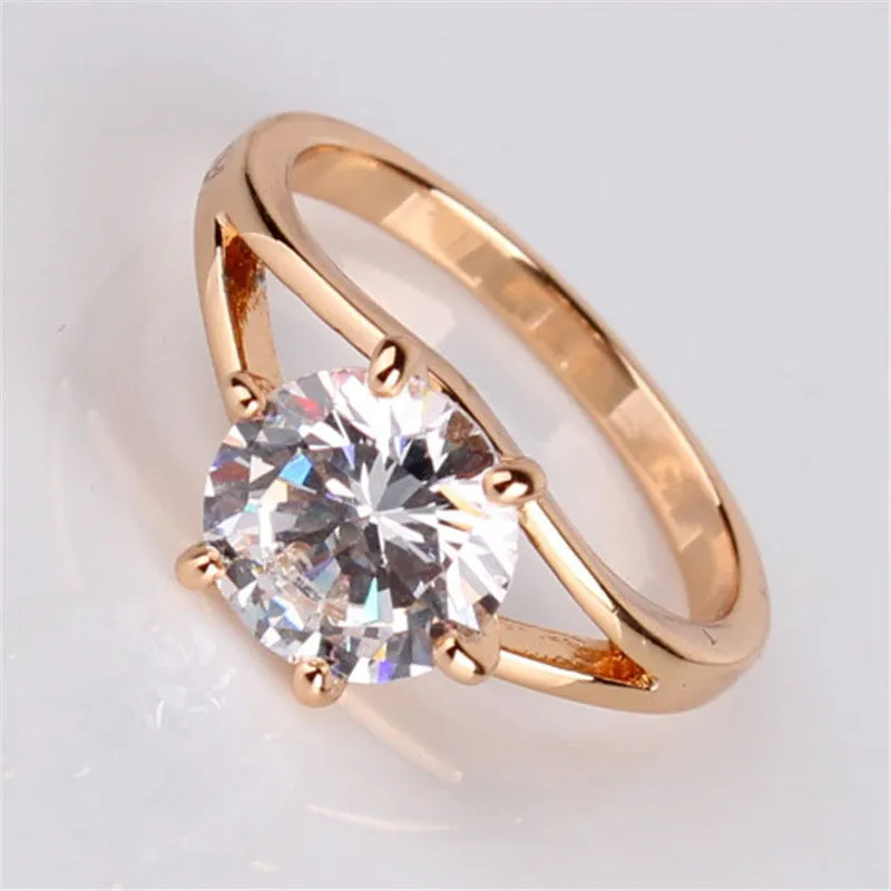Fashion Brand Wedding Ring 18k Gold Plated Finger Ring Simple Big Pink Crystal Cubic Zirconia Band Jewelry for Women
