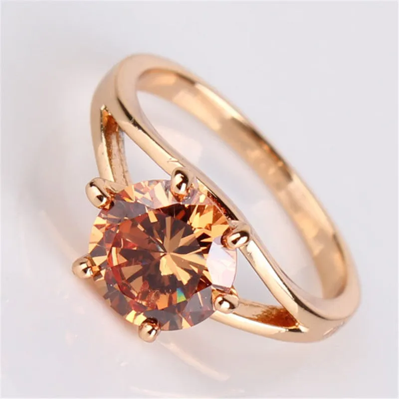 Fashion Brand Wedding Ring 18k Gold Plated Finger Ring Simple Big Pink Crystal Cubic Zirconia Band Jewelry for Women
