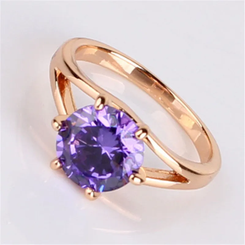 Fashion Brand Wedding Ring 18k Gold Plated Finger Ring Simple Big Pink Crystal Cubic Zirconia Band Jewelry for Women