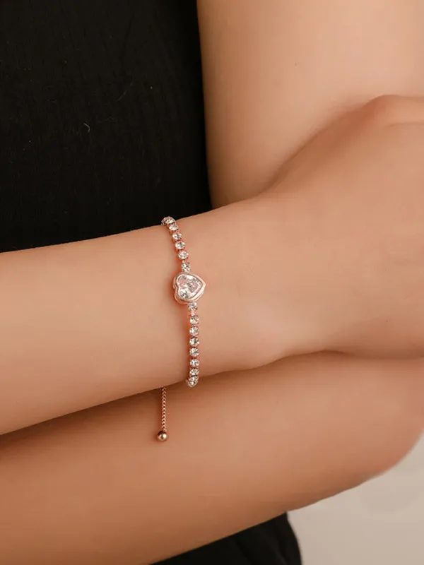 Fashion Rose Gold Heart Zircon Bracelet Simple Alloy Diamond Ladies Bracelet