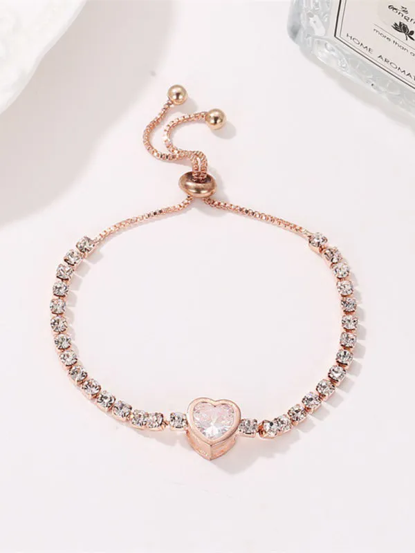 Fashion Rose Gold Heart Zircon Bracelet Simple Alloy Diamond Ladies Bracelet
