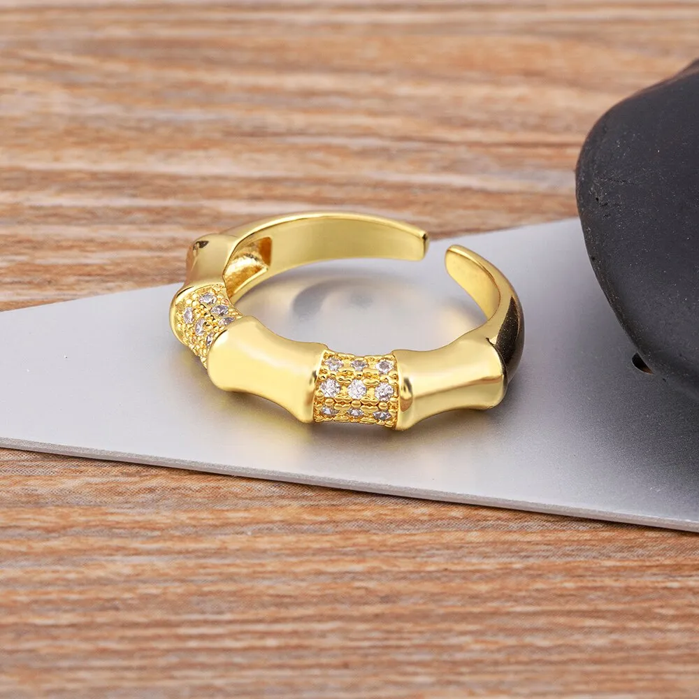 Fashion Simple Design Geometric Crystal Zircon Opening Adjustable Ring Womens