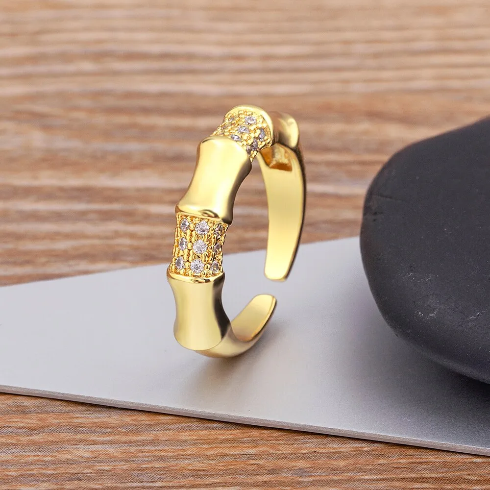 Fashion Simple Design Geometric Crystal Zircon Opening Adjustable Ring Womens