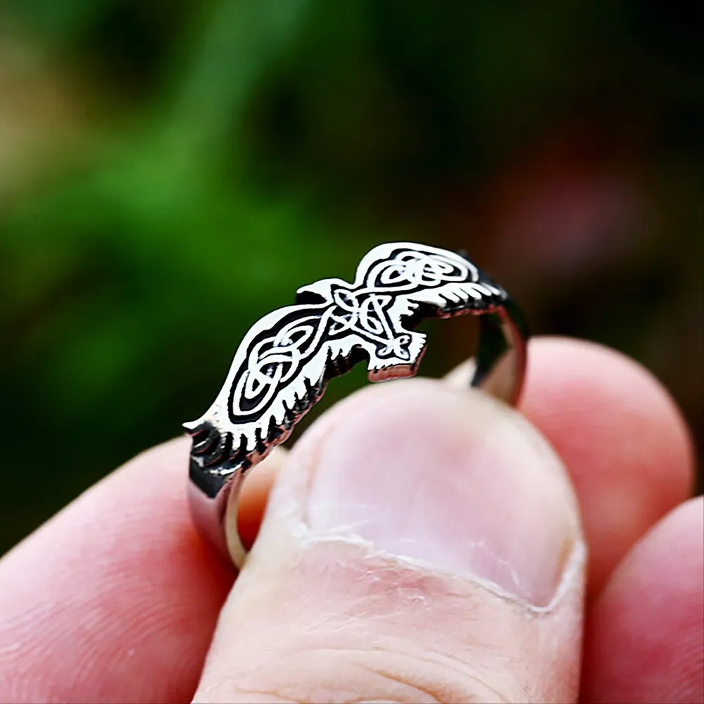 Fashion Simple Stainless Steel Viking Crow Ring For Men Women