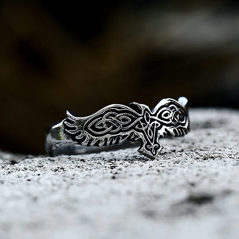 Fashion Simple Stainless Steel Viking Crow Ring For Men Women