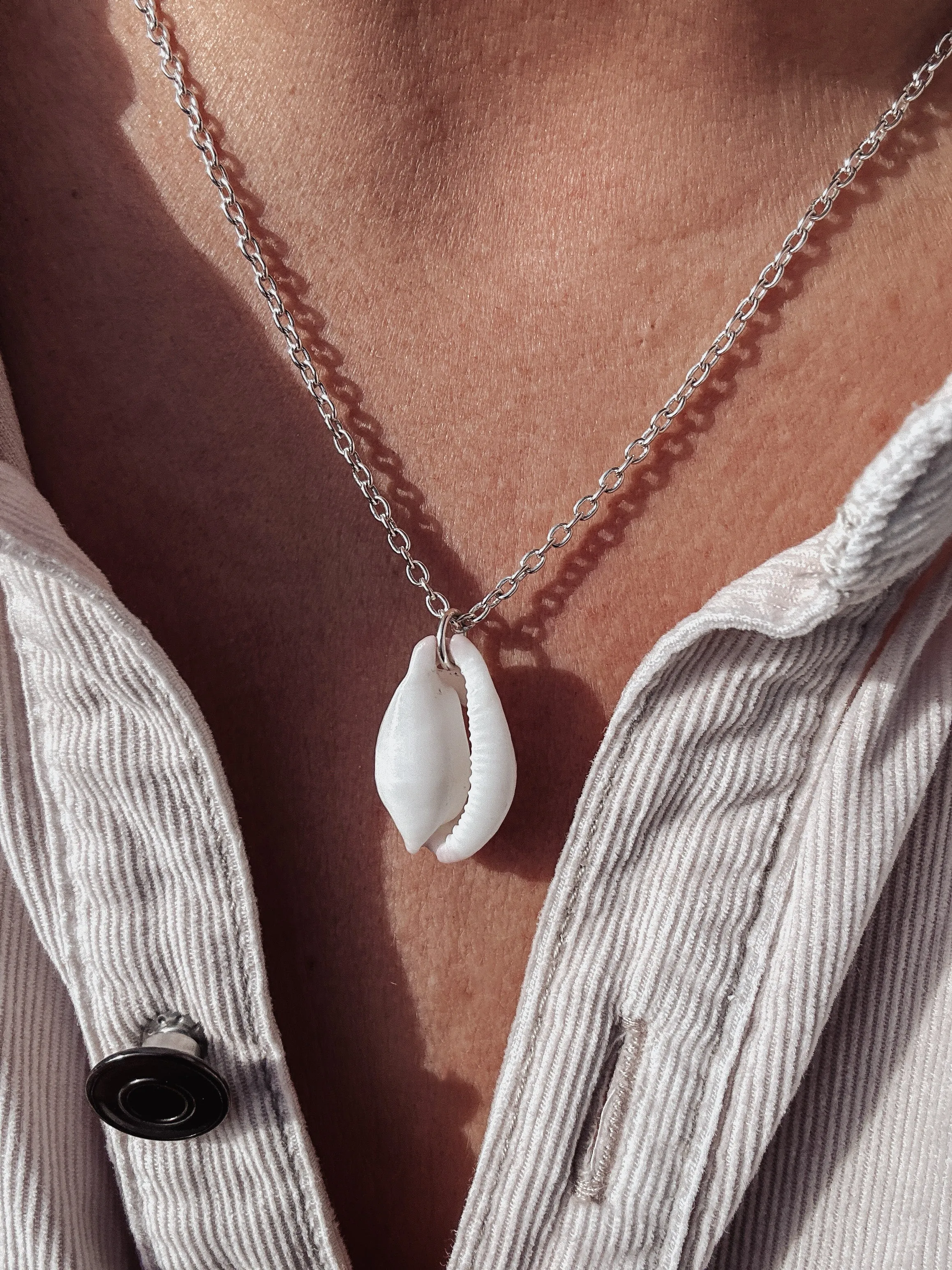 Flamingo Cowrie Shell Sterling Silver Necklace