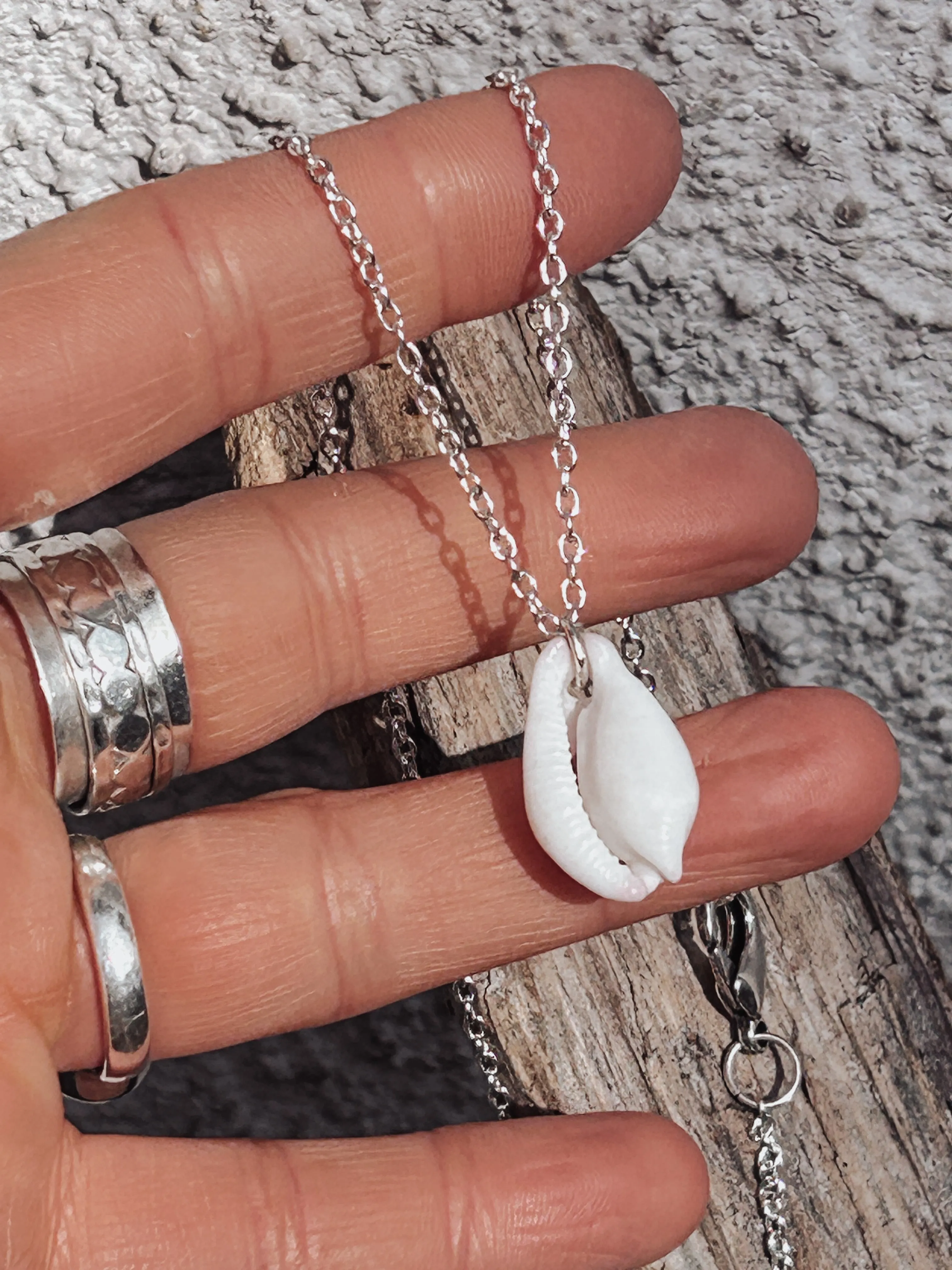 Flamingo Cowrie Shell Sterling Silver Necklace