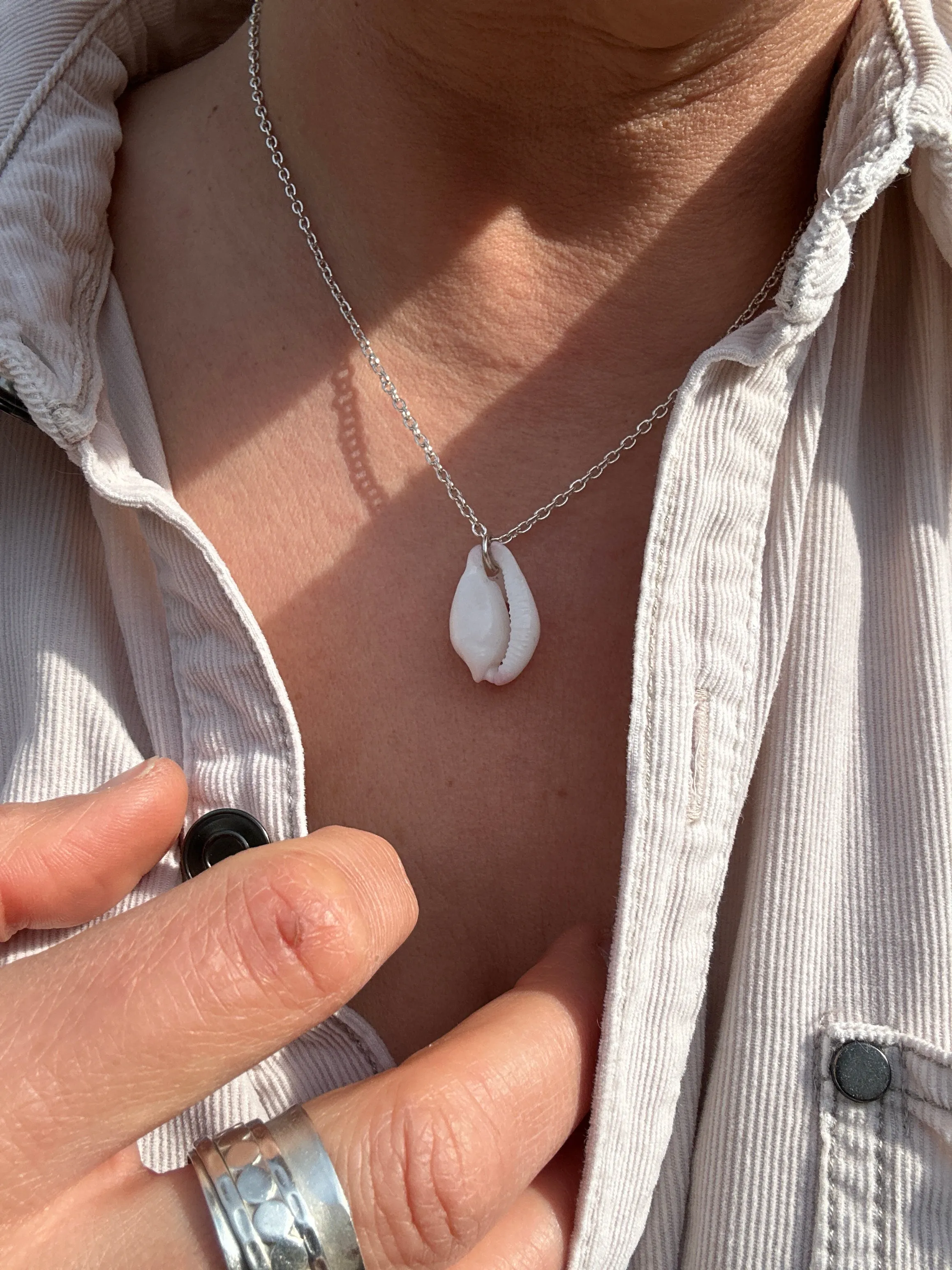 Flamingo Cowrie Shell Sterling Silver Necklace