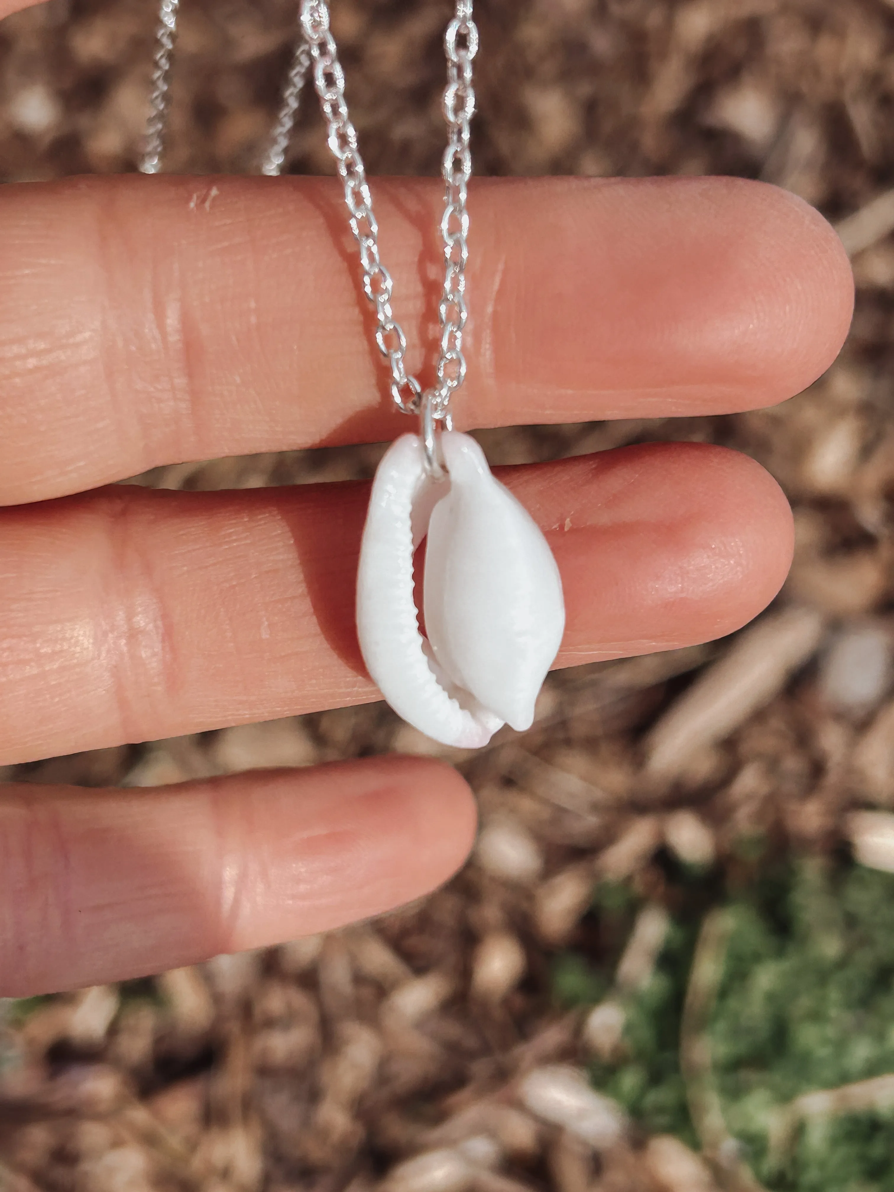 Flamingo Cowrie Shell Sterling Silver Necklace