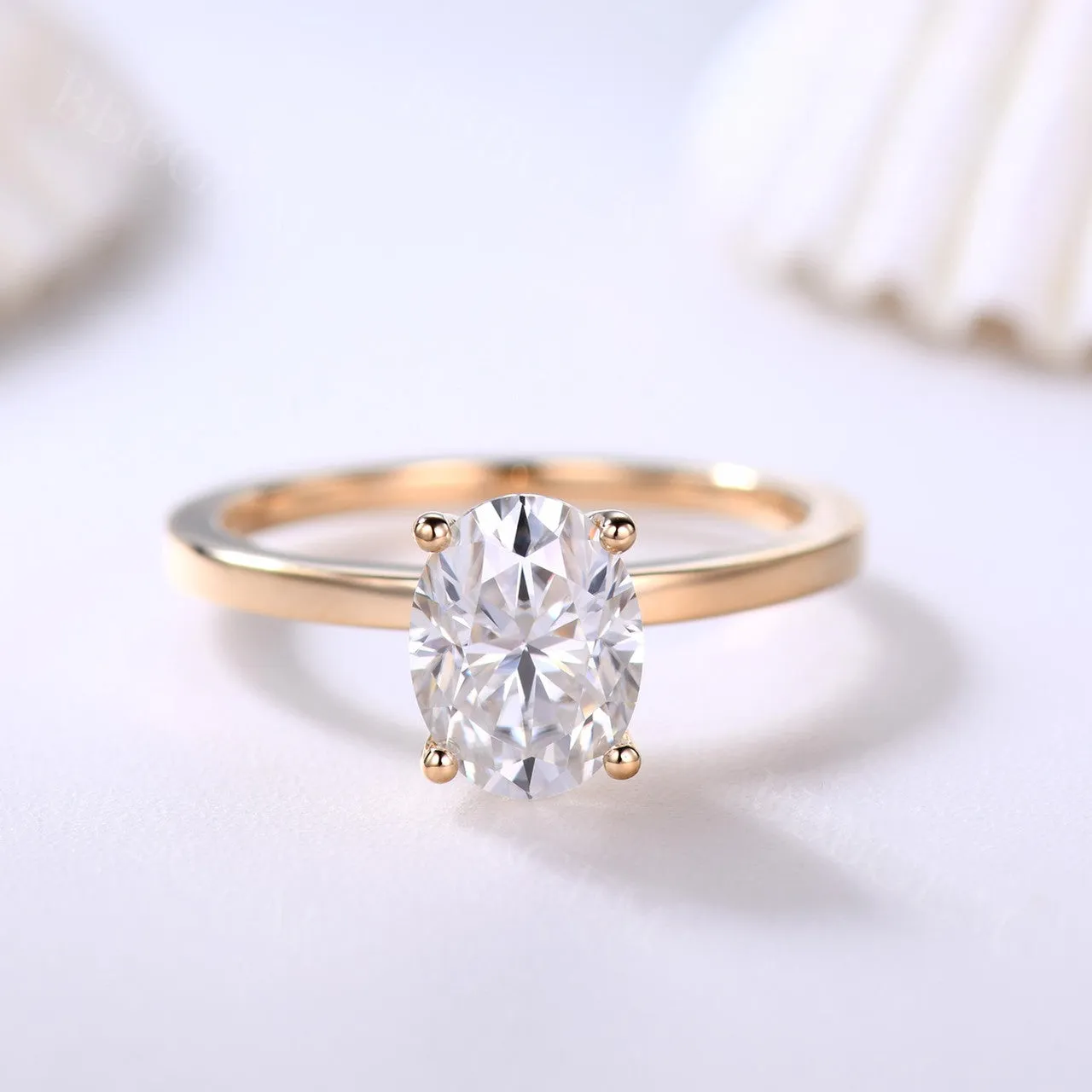 Forever One Moissanite Engagement ring Oval Rose Gold 6x8mm Moissanite Solitaire Ring 1.5 carat near-colorness gemstone Solid 14K/18K