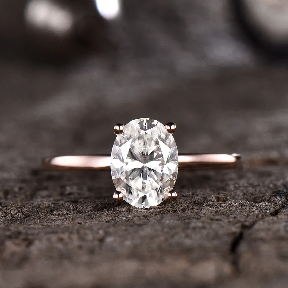 Forever One Moissanite Engagement ring Oval Rose Gold 6x8mm Moissanite Solitaire Ring 1.5 carat near-colorness gemstone Solid 14K/18K