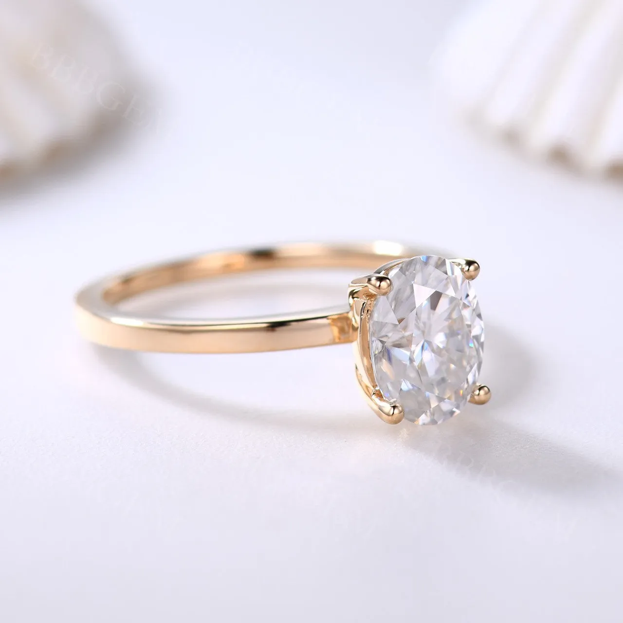 Forever One Moissanite Engagement ring Oval Rose Gold 6x8mm Moissanite Solitaire Ring 1.5 carat near-colorness gemstone Solid 14K/18K
