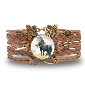 Friesian Stallion Braided Infinity Leather Bracelet