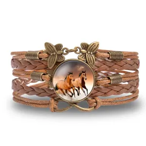 Galloping Horses Braided Infinity Leather Bracelet