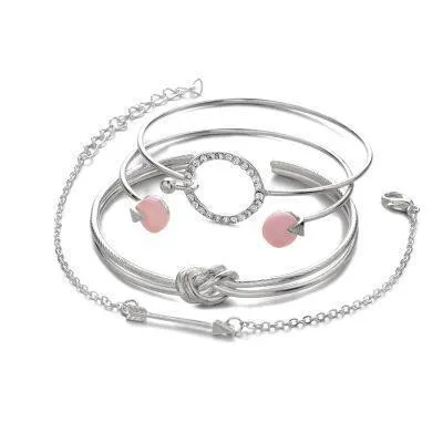 Gold Circle Crystal Cuff Bangles Set
