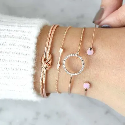 Gold Circle Crystal Cuff Bangles Set