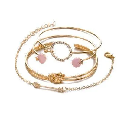 Gold Circle Crystal Cuff Bangles Set