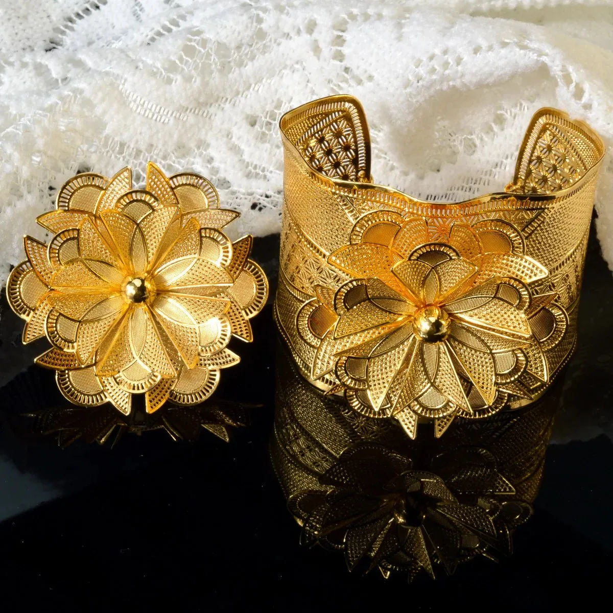 Gold Color Rings and Bangles Set for Women: Wedding Jewelry for Nigerian Brides and African Fashion
