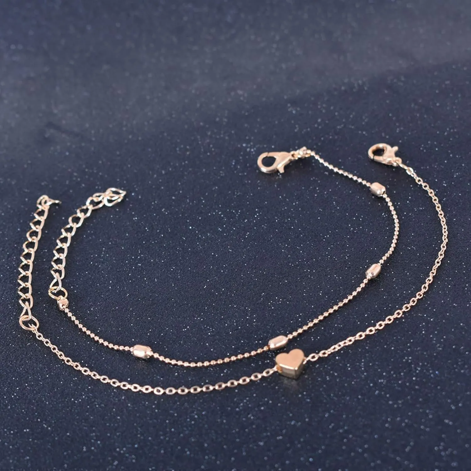 Gold Heart Ankletc for Women Heart Cuban Link Anklets Silver Layered Beads Beach Anklets Waterproof Jewelry