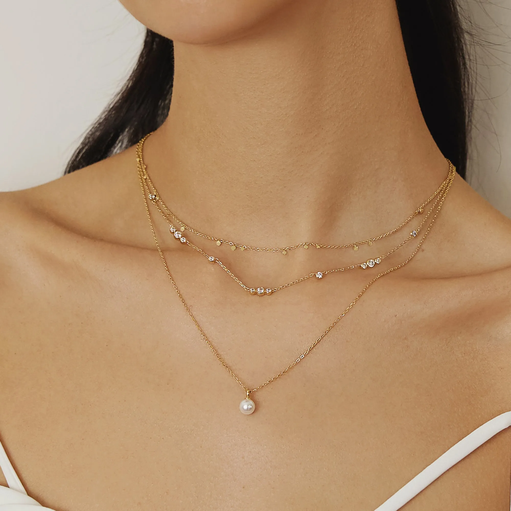 Gold Mini Disc Drop Stacking Necklace