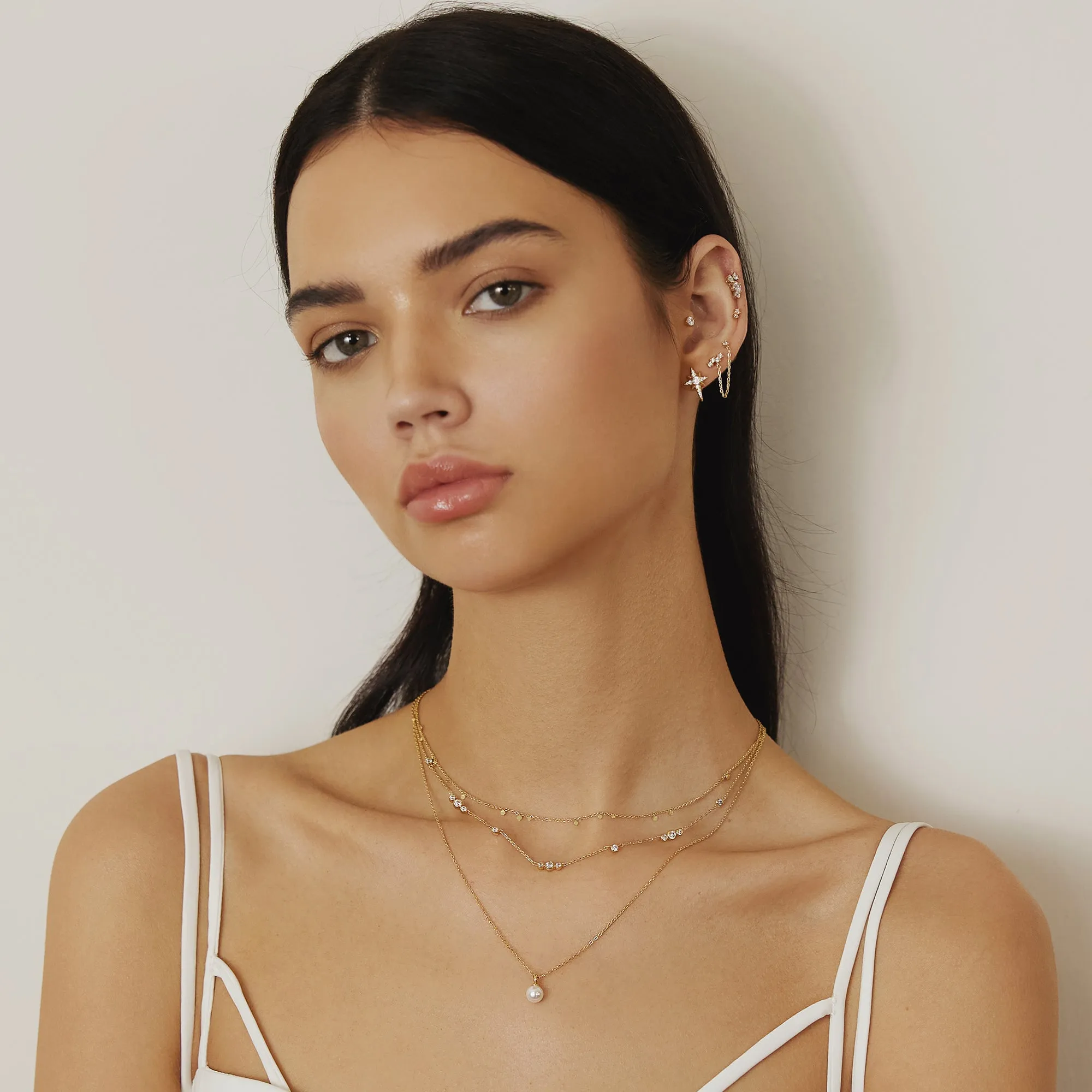 Gold Mini Disc Drop Stacking Necklace