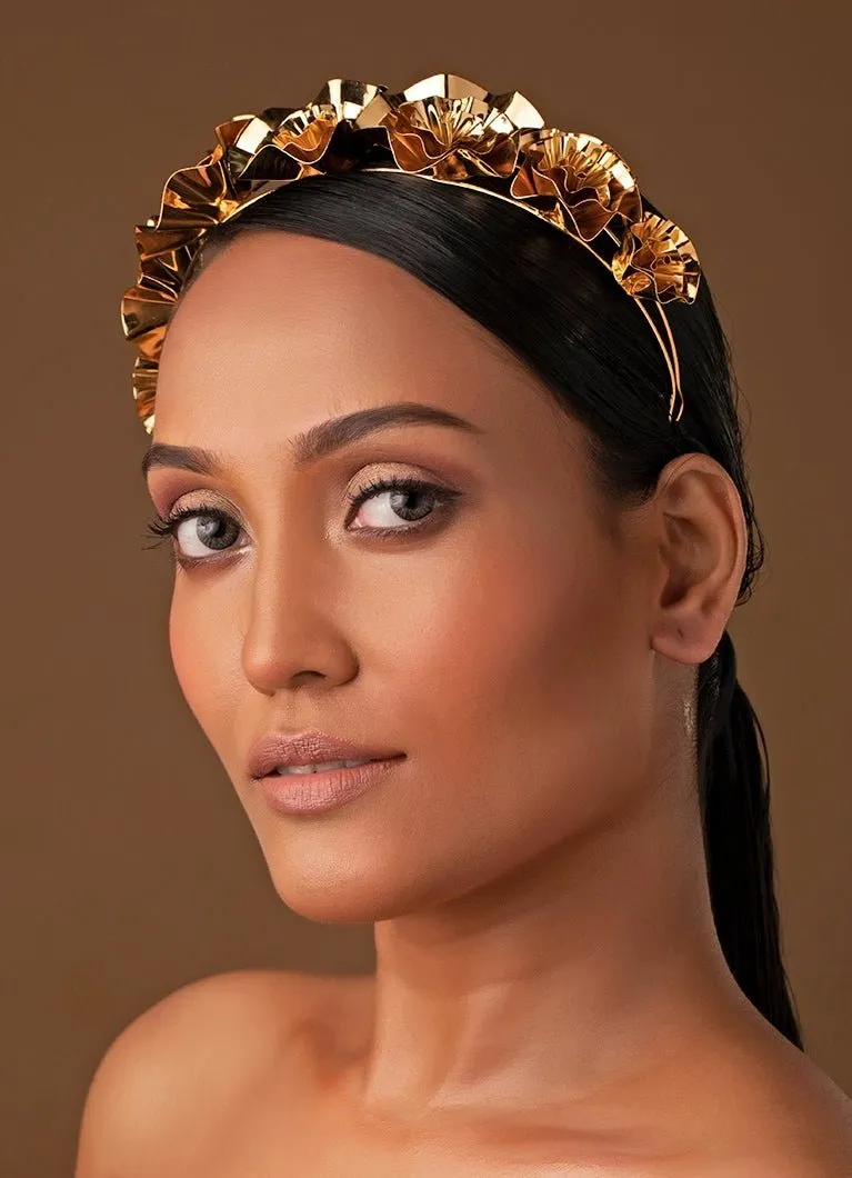 Gold Plated Floral Hairband Cum Neckpiece