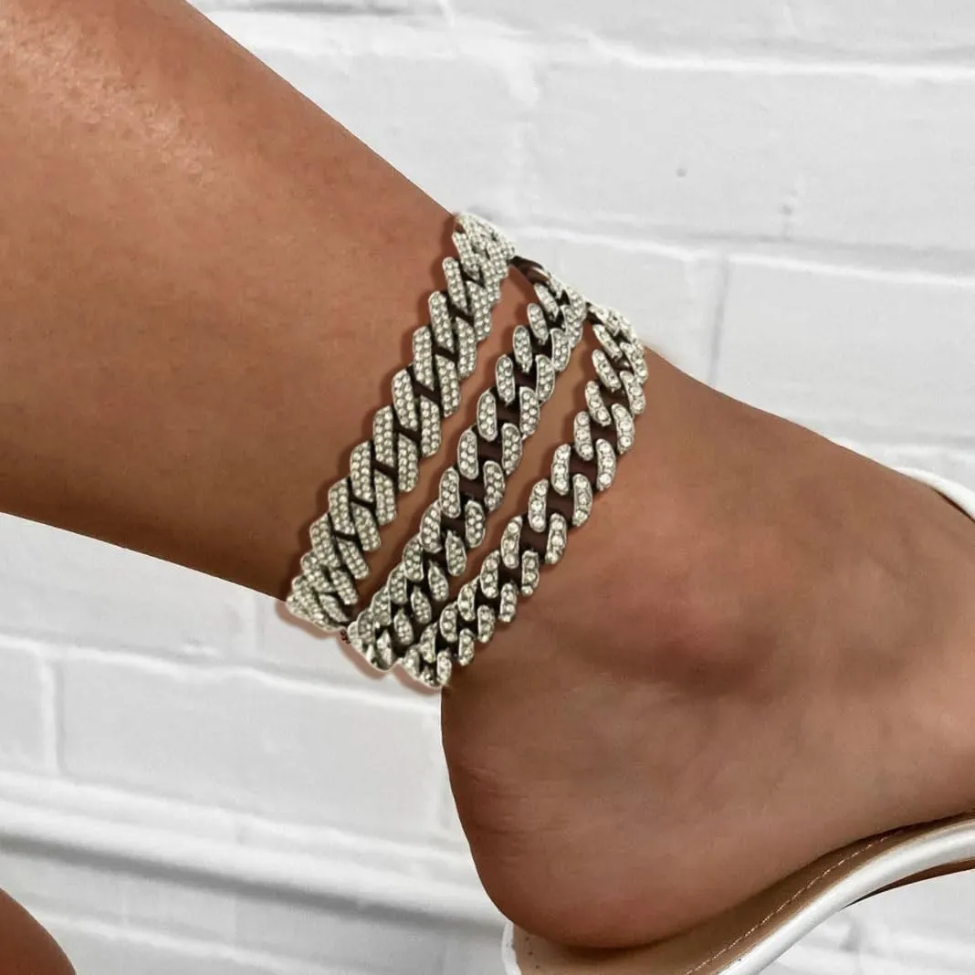 Gold Silver Ankle Bracelets for Women Cuban Link Anklets Plus Size Ankle Bracelet Layered Link Anklet Set Rhinestone Bling Anklets Gold Silver Jewelry for Women Gift Set