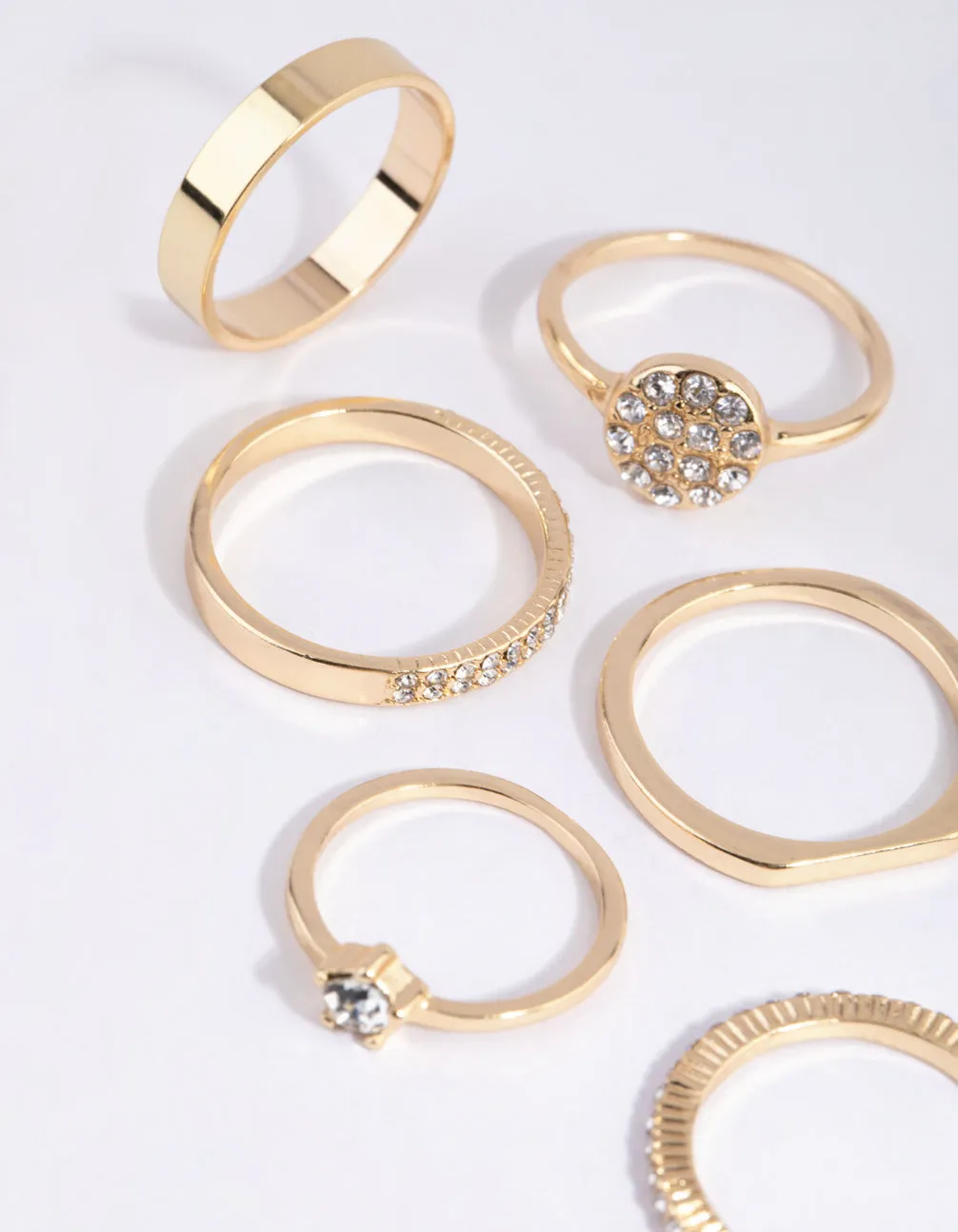 Gold Simple Band Diamante Ring Pack