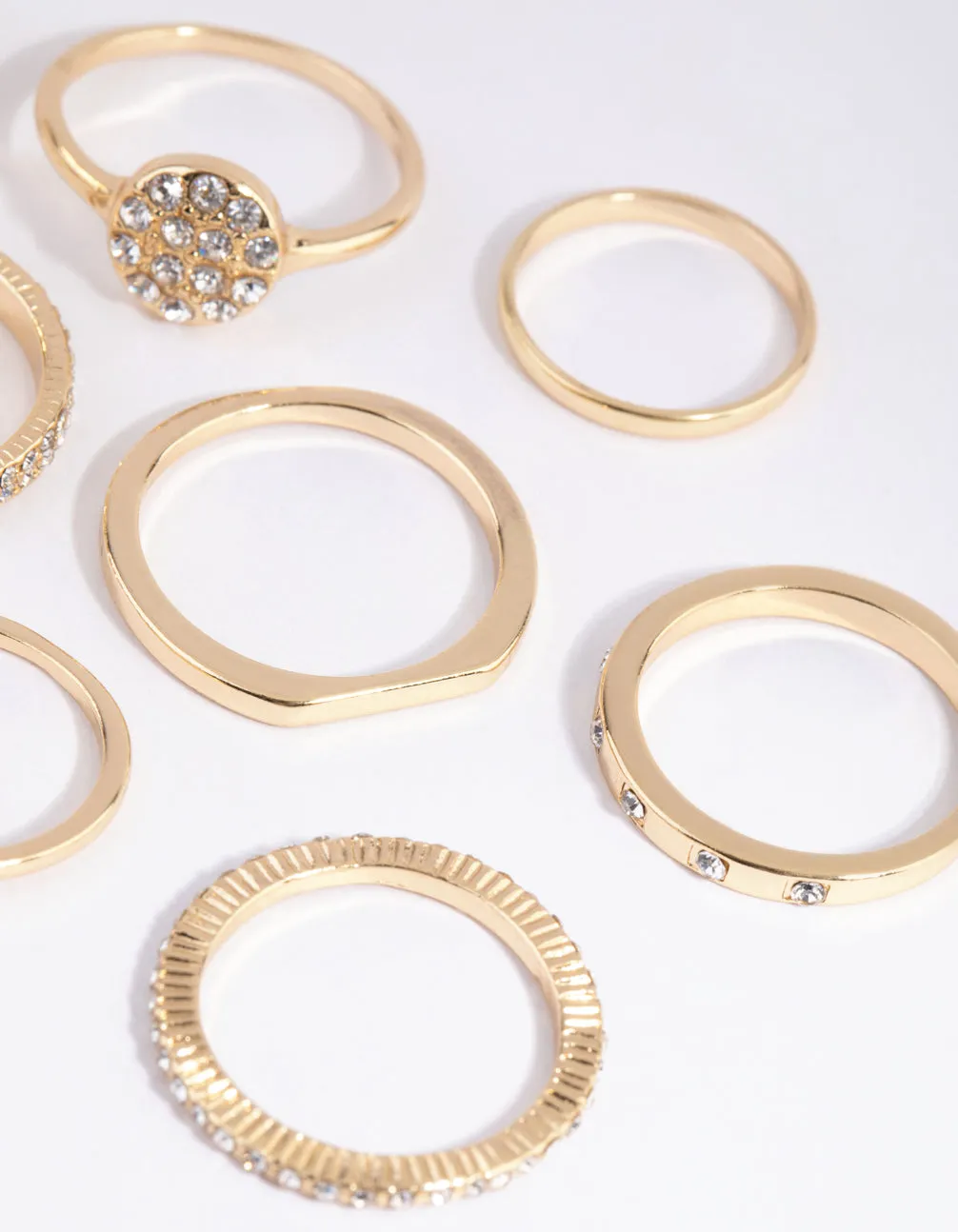 Gold Simple Band Diamante Ring Pack