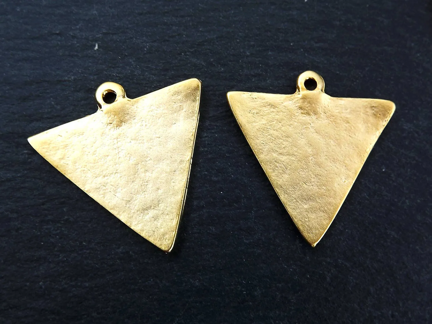 Gold Triangle Charms, Triangle Pendant, Minimalist, Geometric, Organic Texture, Earring Pendant, Necklace Focal, 22k Matte Gold Plated, 2pc