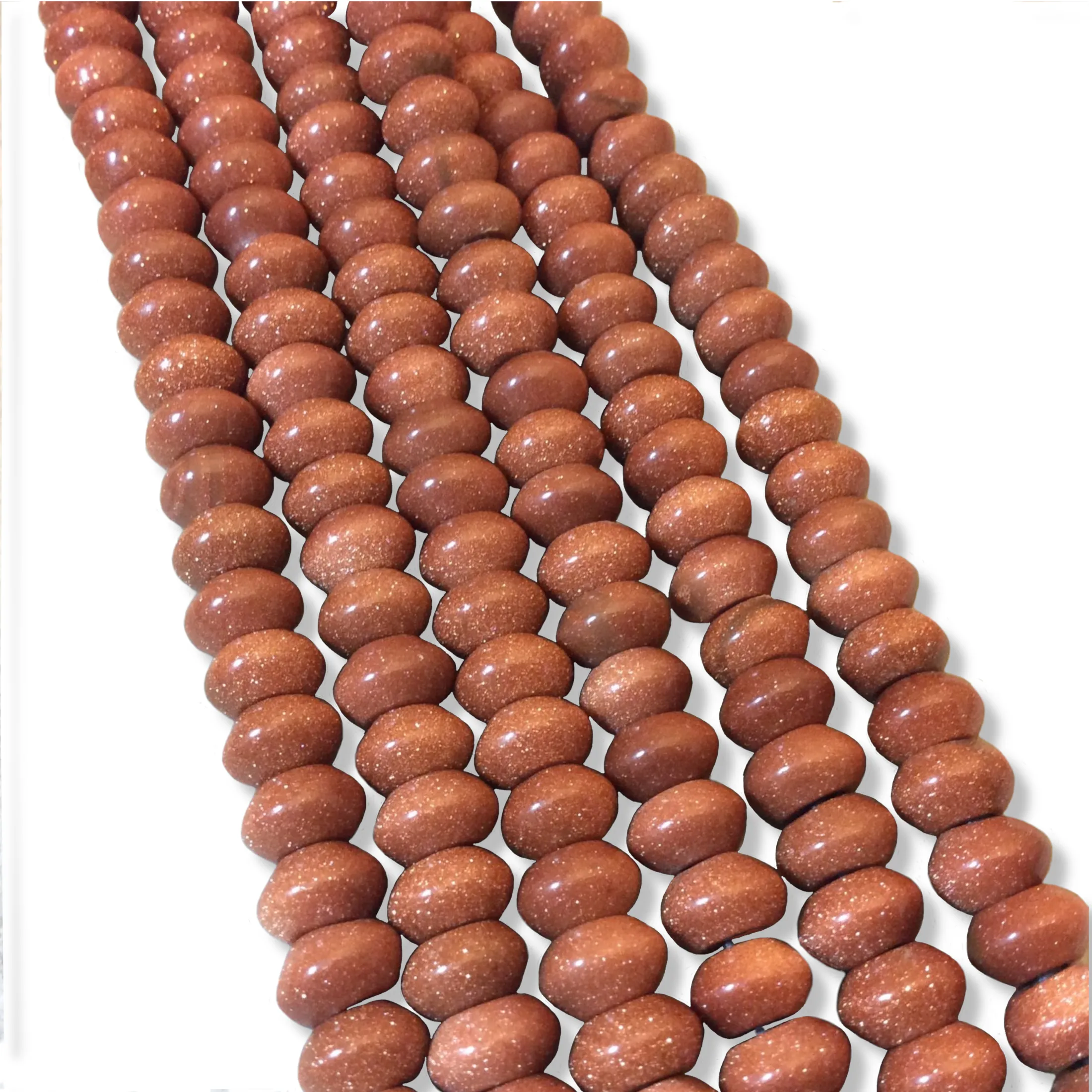 Goldstone Large Hole Rondelle Beads, 5mm x 8mm, Smooth Finish, Glittery Gold Glass Gemstone, 2.5mm Holes, 7.75" Strand (36 Beads)