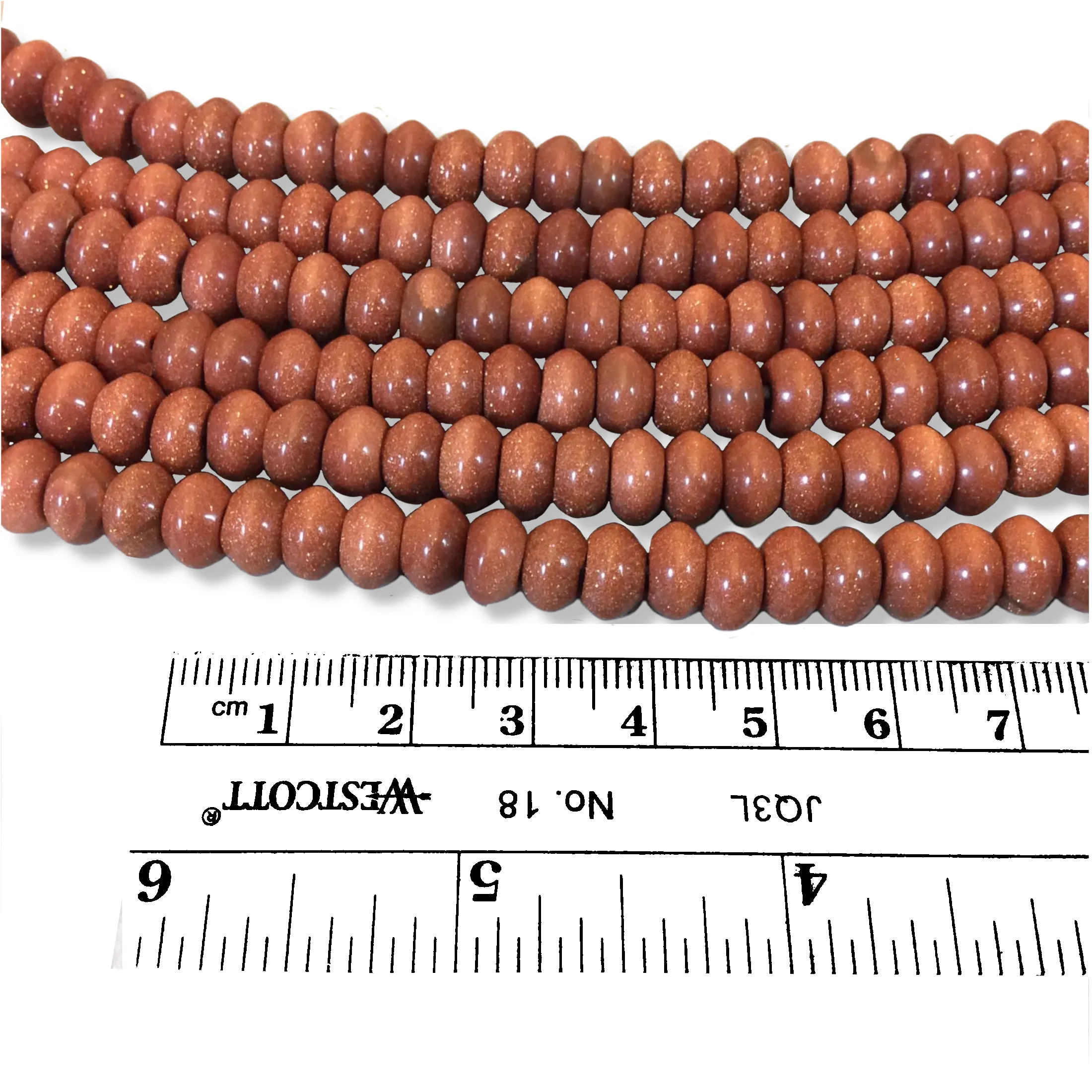 Goldstone Large Hole Rondelle Beads, 5mm x 8mm, Smooth Finish, Glittery Gold Glass Gemstone, 2.5mm Holes, 7.75" Strand (36 Beads)