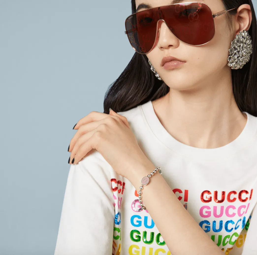Gucci Sterling Silver Boule Tri Colour Logo Station Bracelet