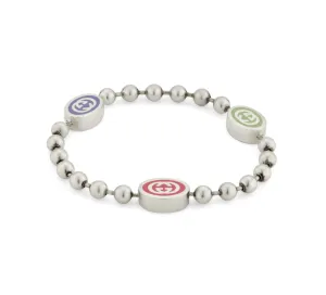 Gucci Sterling Silver Boule Tri Colour Logo Station Bracelet