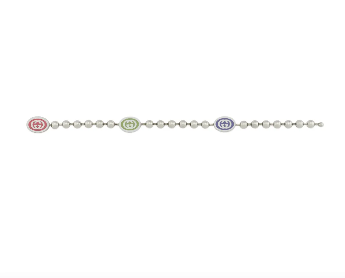 Gucci Sterling Silver Boule Tri Colour Logo Station Bracelet