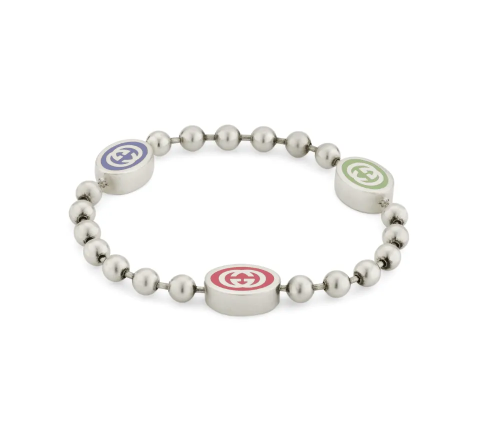 Gucci Sterling Silver Boule Tri Colour Logo Station Bracelet