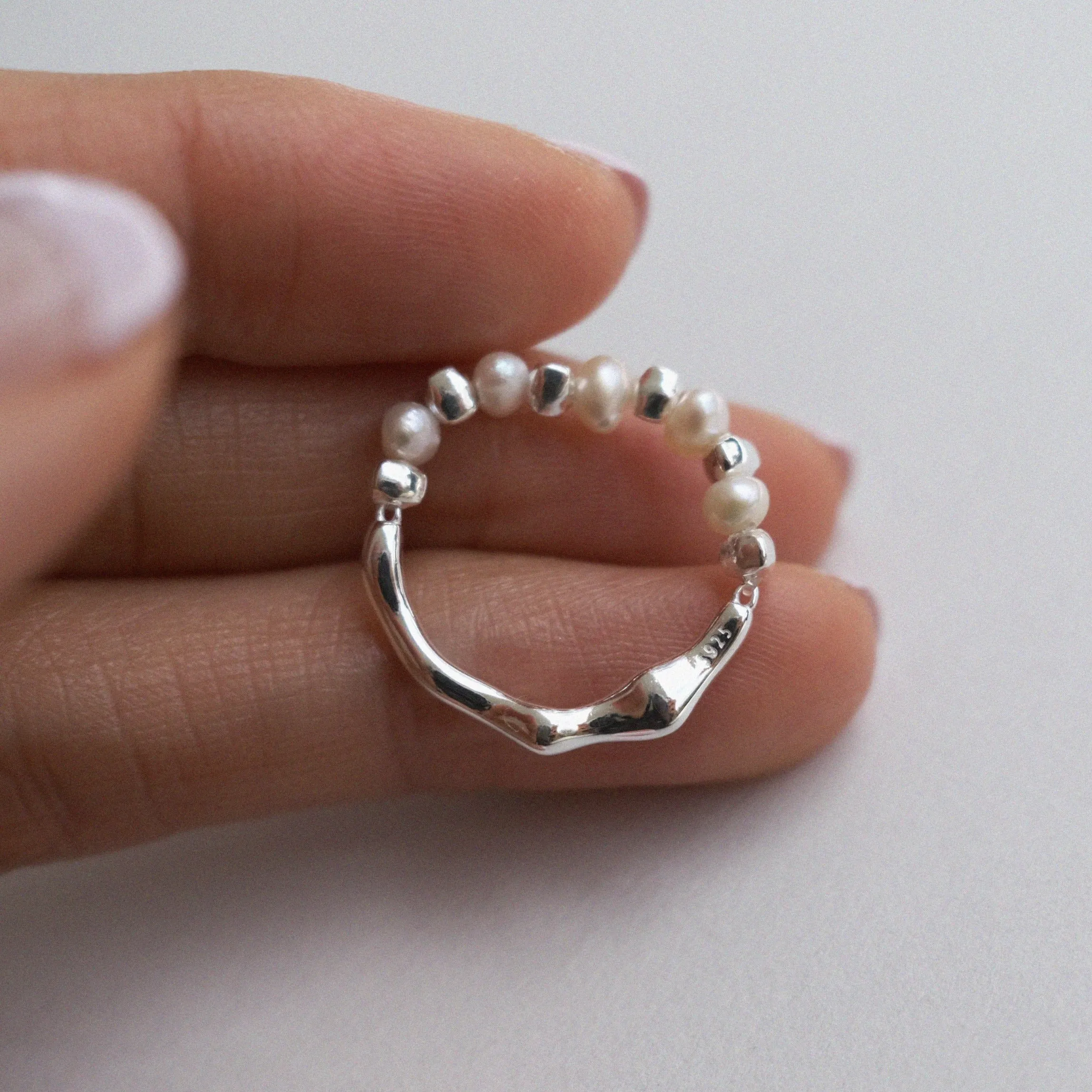 Half Freshwater Pearl Silver Ring