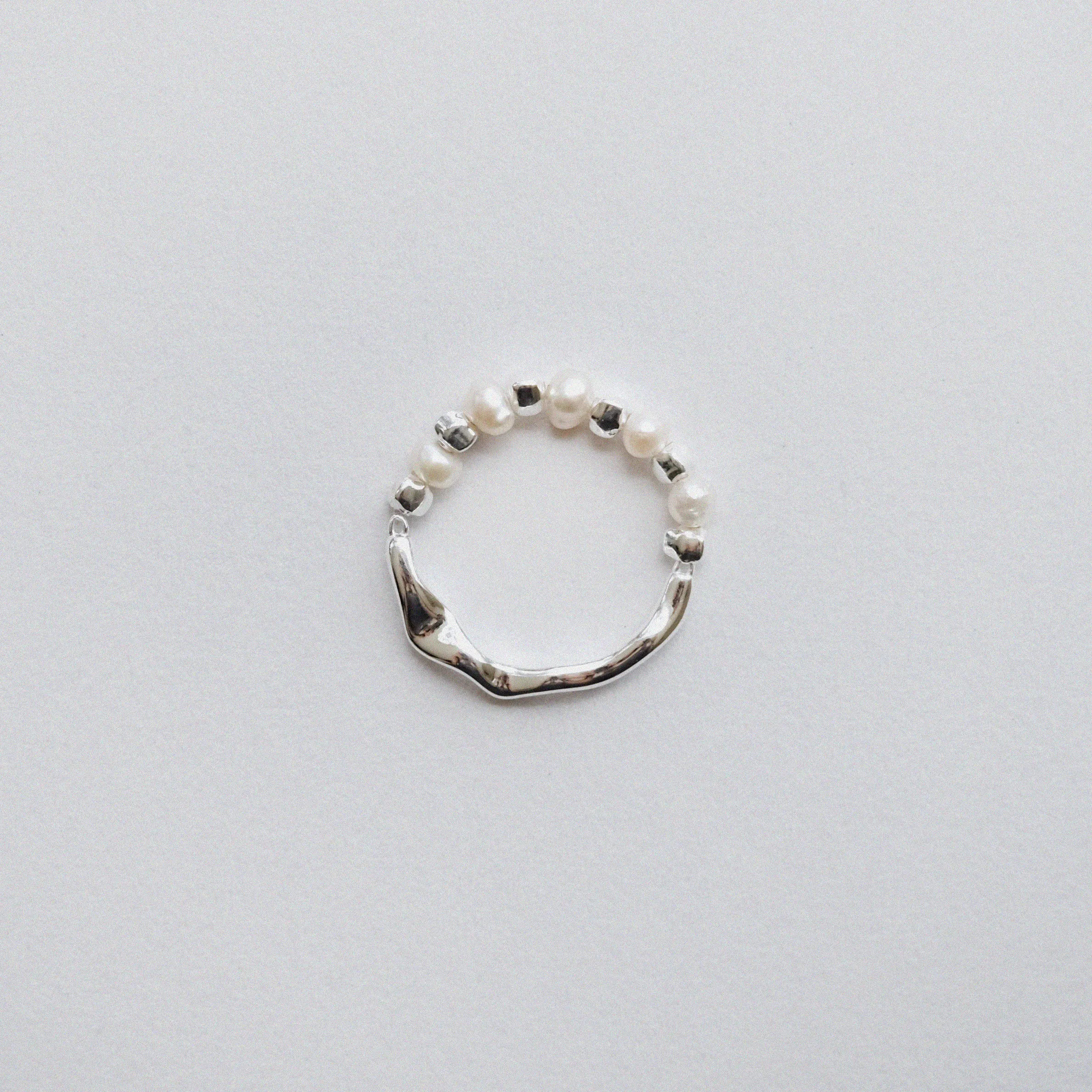 Half Freshwater Pearl Silver Ring