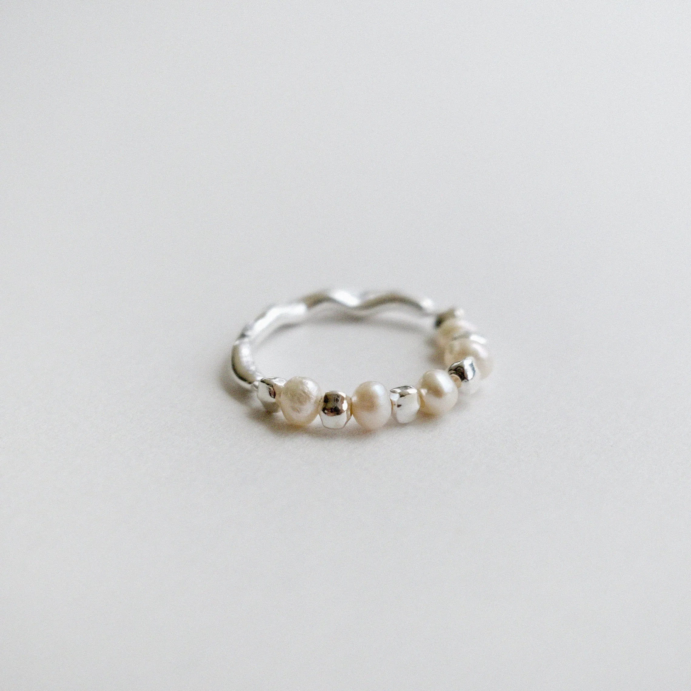 Half Freshwater Pearl Silver Ring