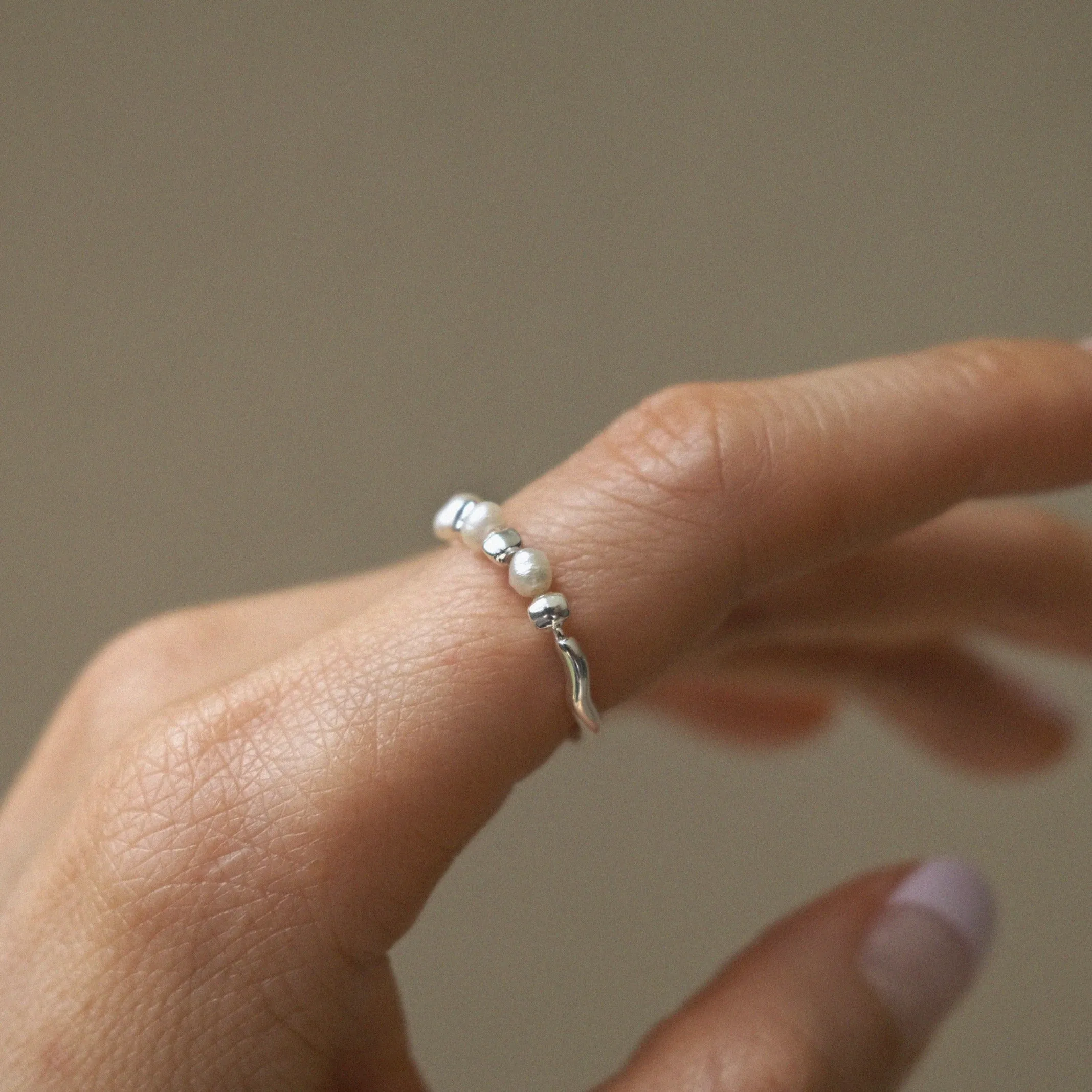Half Freshwater Pearl Silver Ring