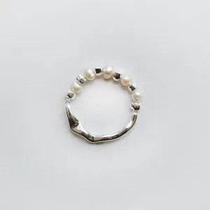 Half Freshwater Pearl Silver Ring