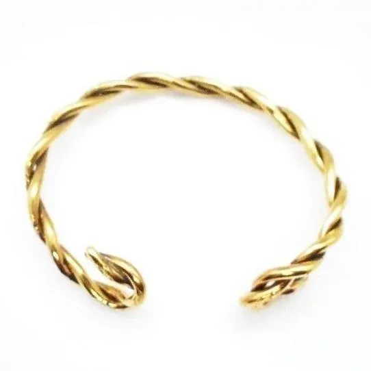 Handcrafted Twisted Brass Bracelet Cuff - Smooth & Hammered Textures