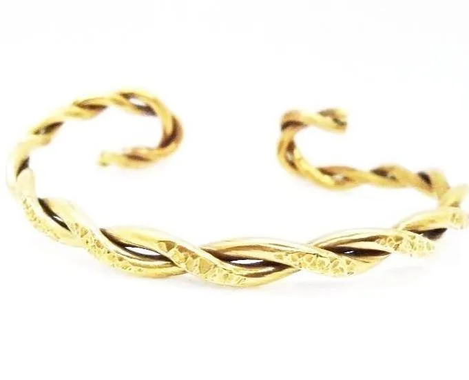Handcrafted Twisted Brass Bracelet Cuff - Smooth & Hammered Textures
