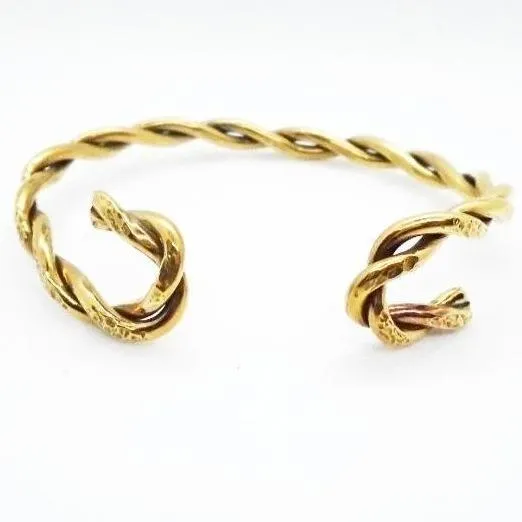 Handcrafted Twisted Brass Bracelet Cuff - Smooth & Hammered Textures