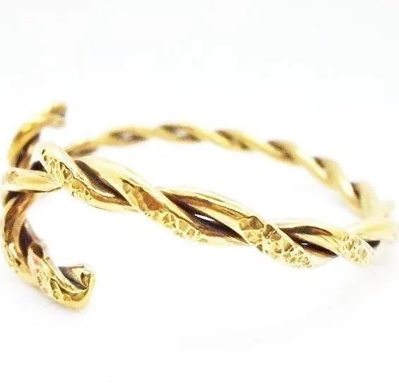 Handcrafted Twisted Brass Bracelet Cuff - Smooth & Hammered Textures