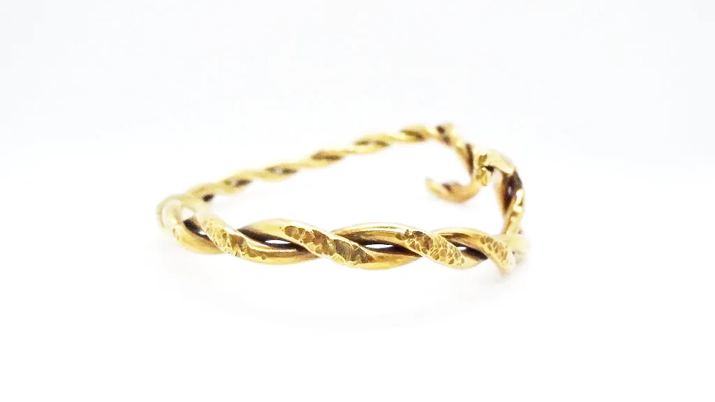 Handcrafted Twisted Brass Bracelet Cuff - Smooth & Hammered Textures