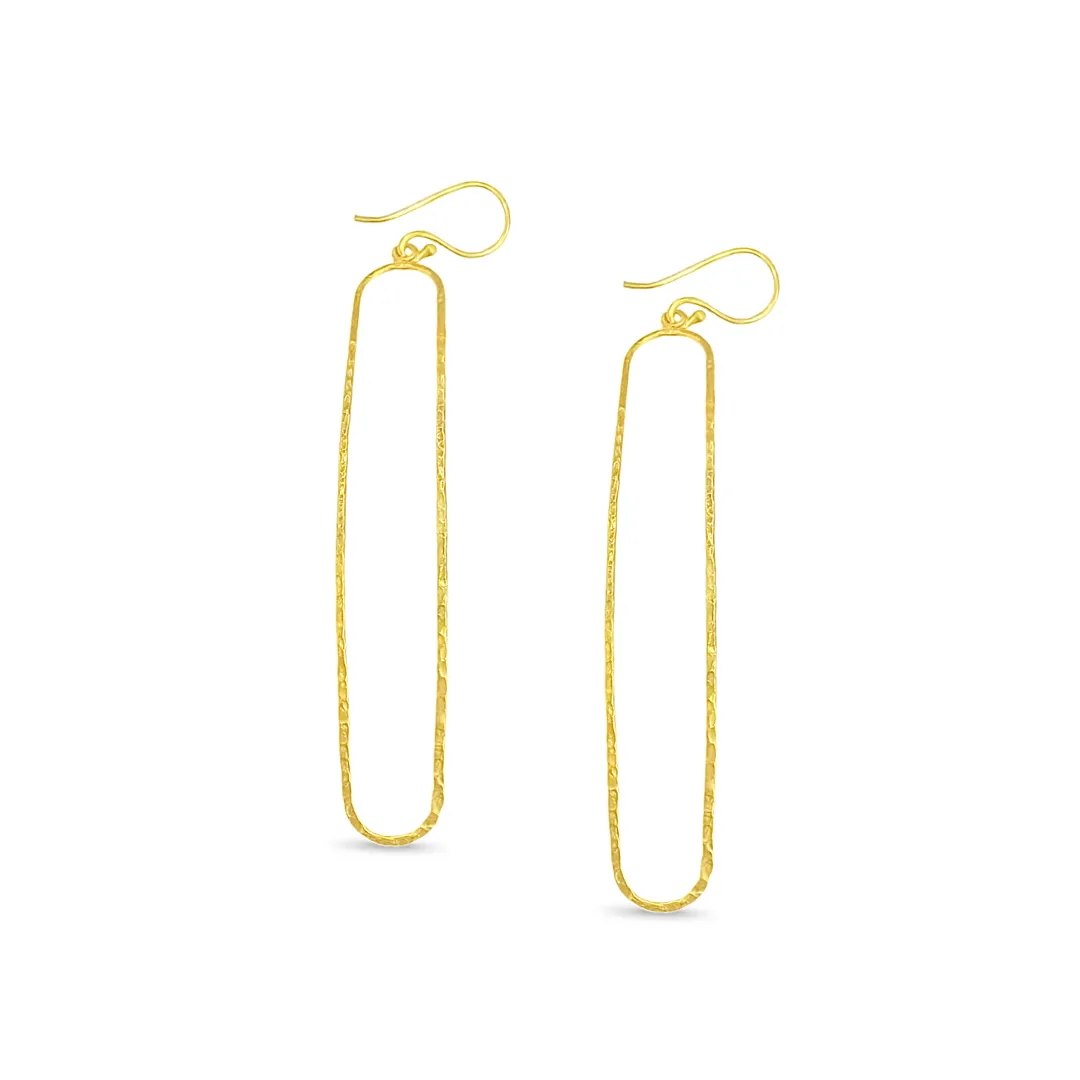 Handmade Hammered Curved Long Gold Plated Drop Earrings