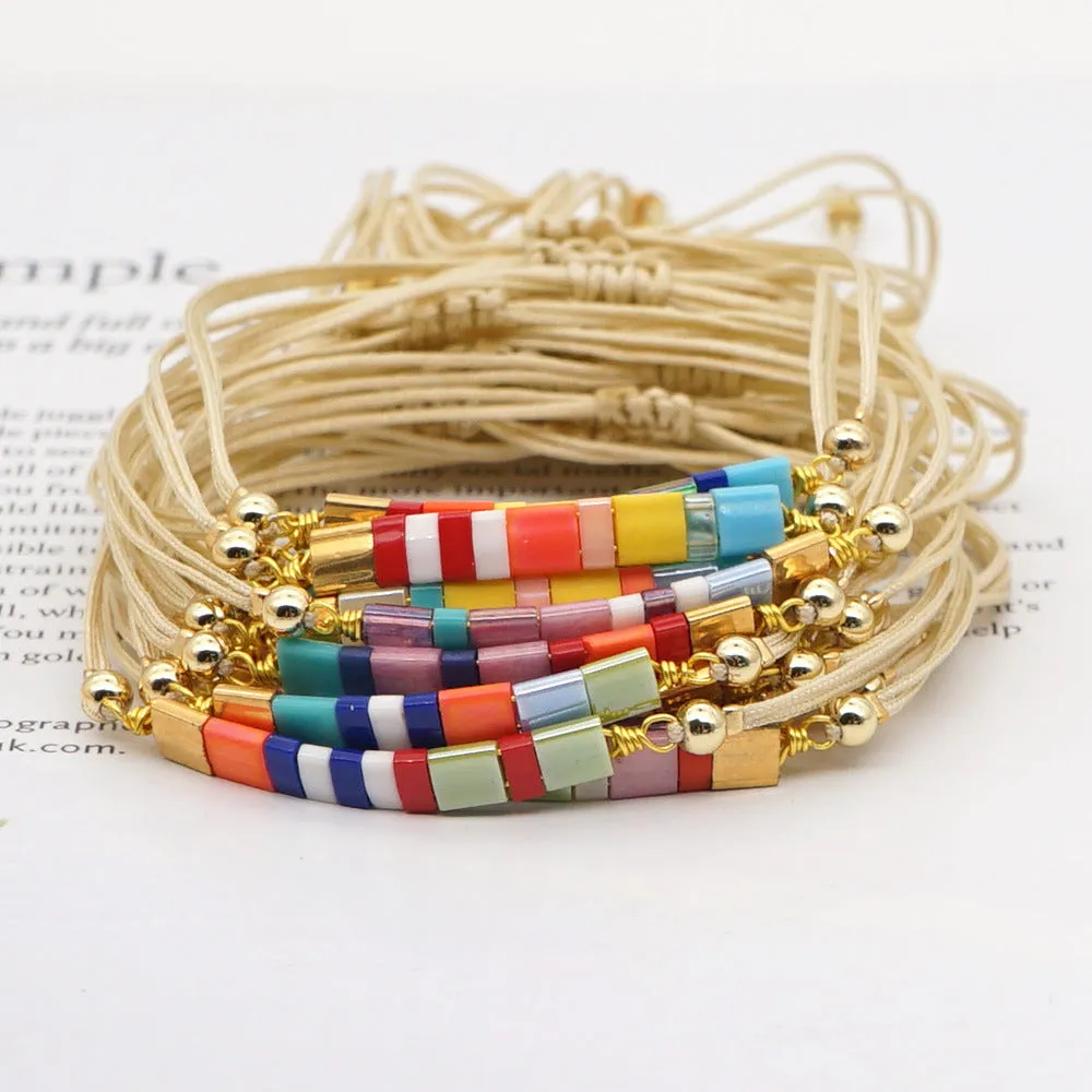 Handmade Jewelry Bohemian Ethnic Friendship Rope Colorful Square Beads Couple Bracelet