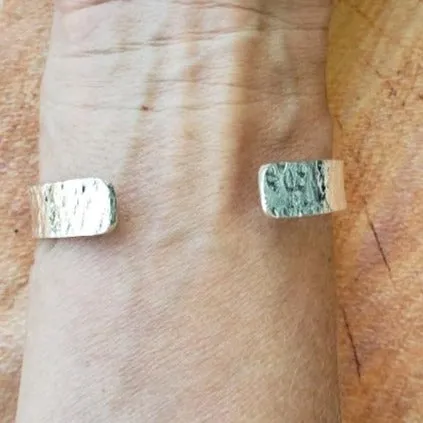 Handmade Sterling Silver 925 Cuff Bracelet with Hammered Texture & Forged Hearts